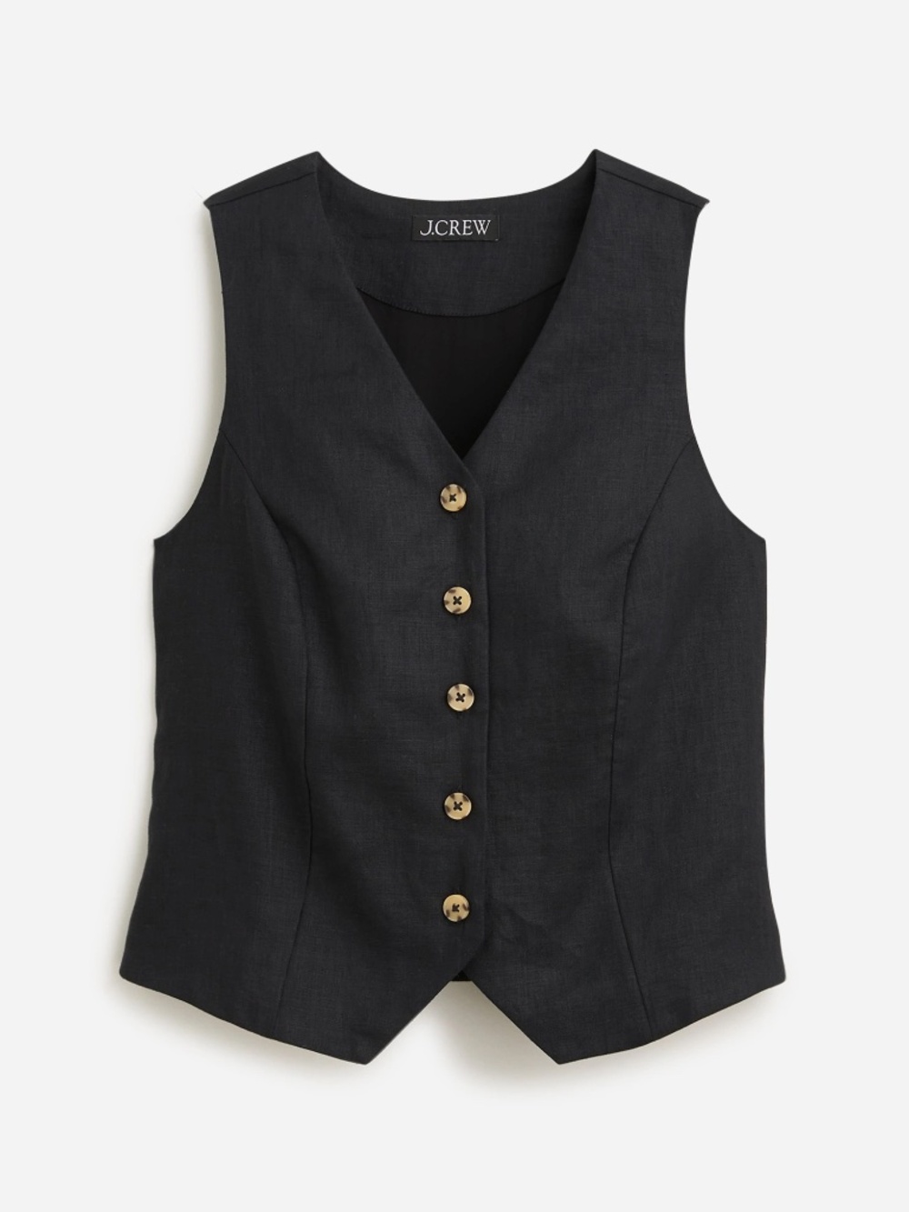 J. Crew Factory Button-front Linen-blend Vest - Black, 12, NWT - Picture 2 of 9